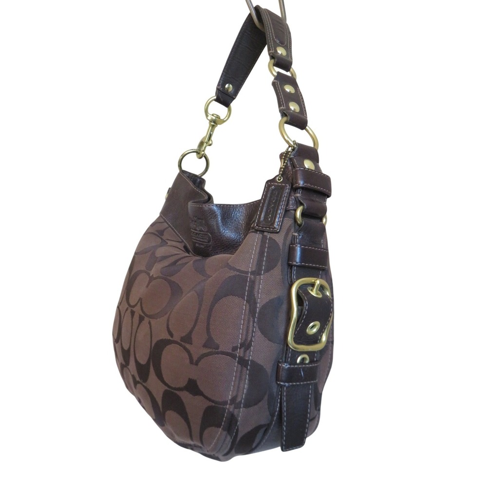 Y2K Coach Zoe Signature Brown Canvas Leather Hobo Shoulder Bag 12674  Brass - Picture 5 of 10